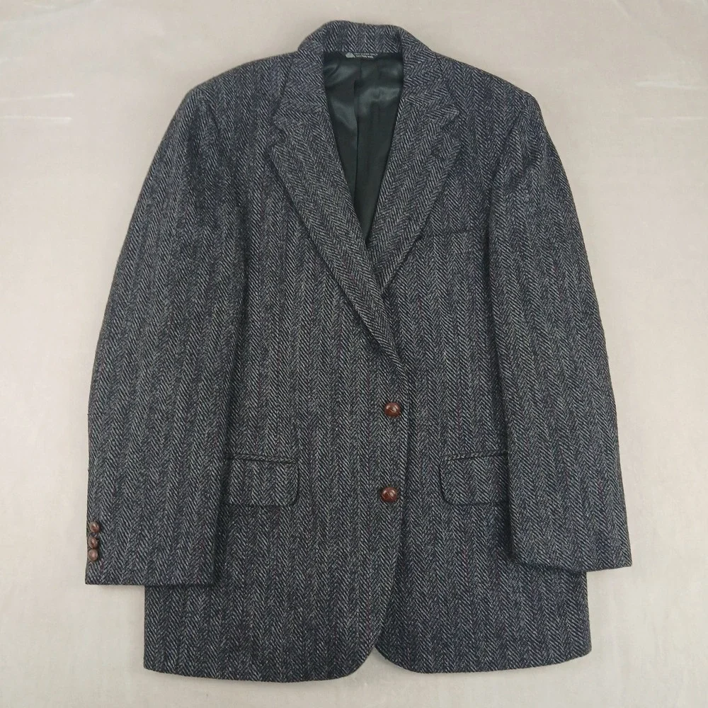 VTG Harris Tweed Baskin 40R Mens Blazer 21x30 Herringbone FLAW